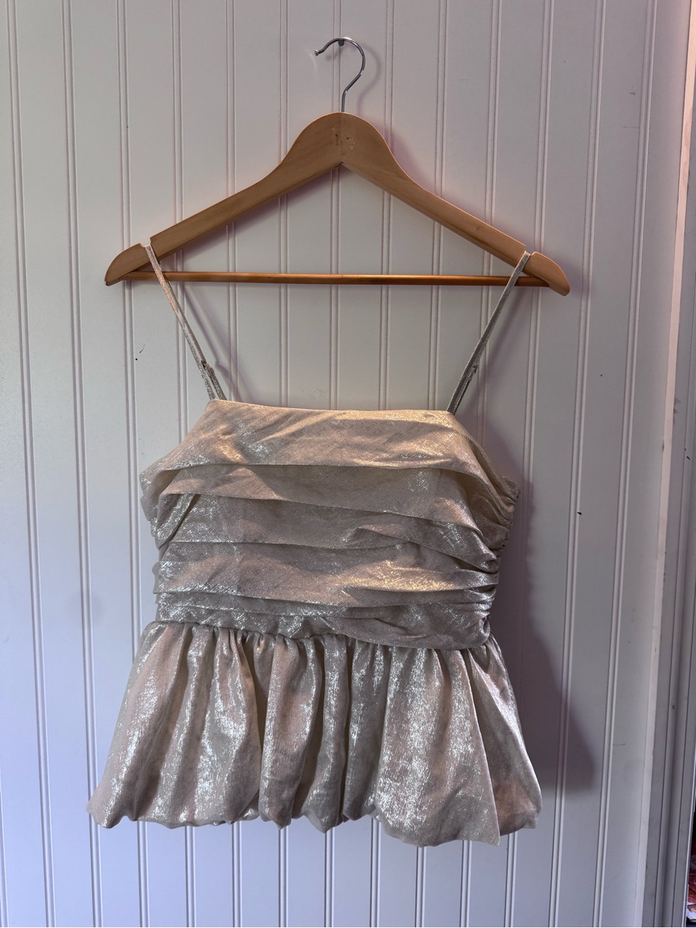 a new day Silver Metallic Ruffle Peplum Cami Top